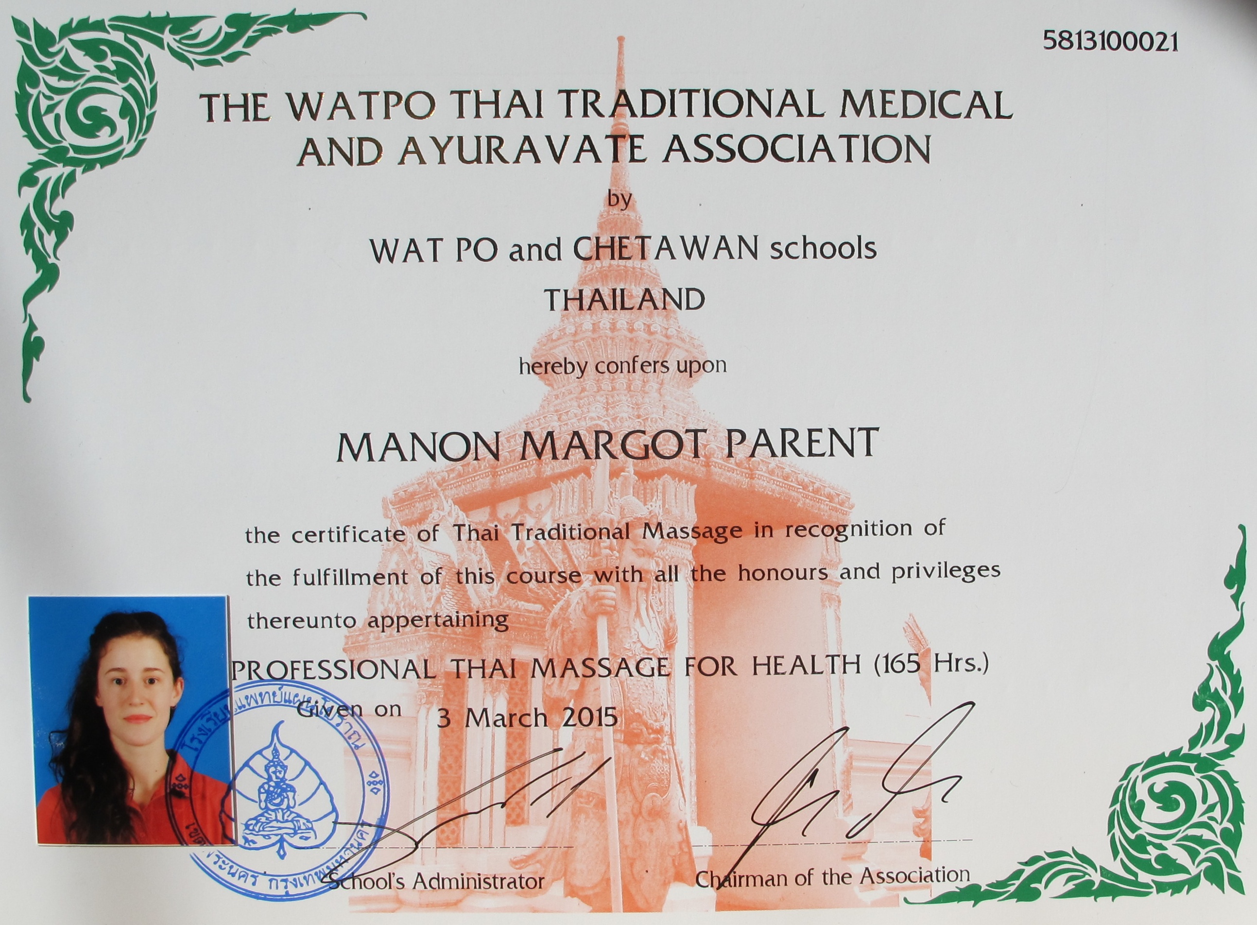 Thai Massage & Massage Therapy Course Certificate